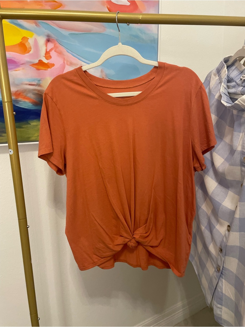 Madewell Short Sleeve Knot Front Tee in Rust Orange XL